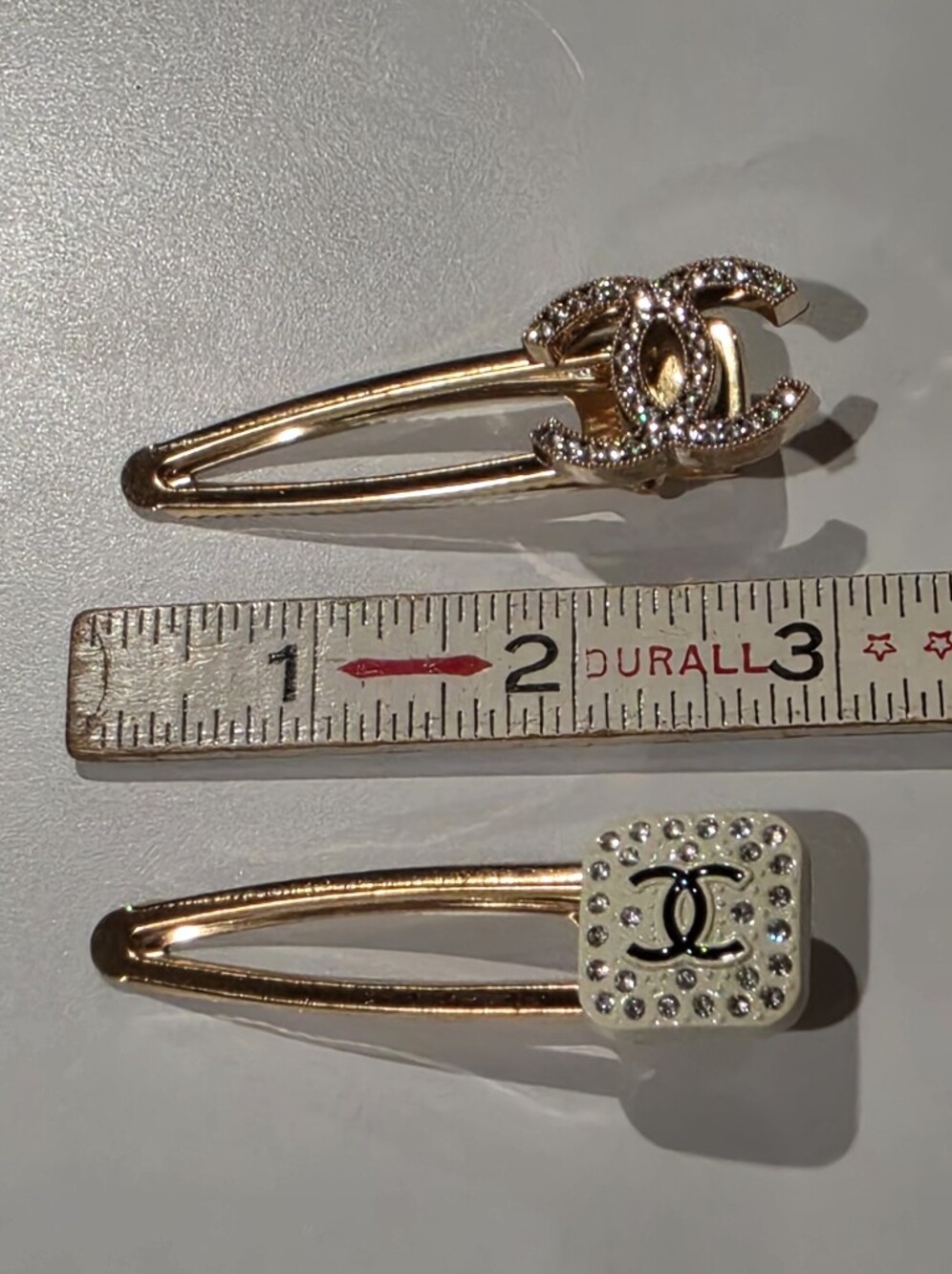 Gold-Tone Crystal CC Logo Hair Clips - Set Of 2 - Picture 3 of 4